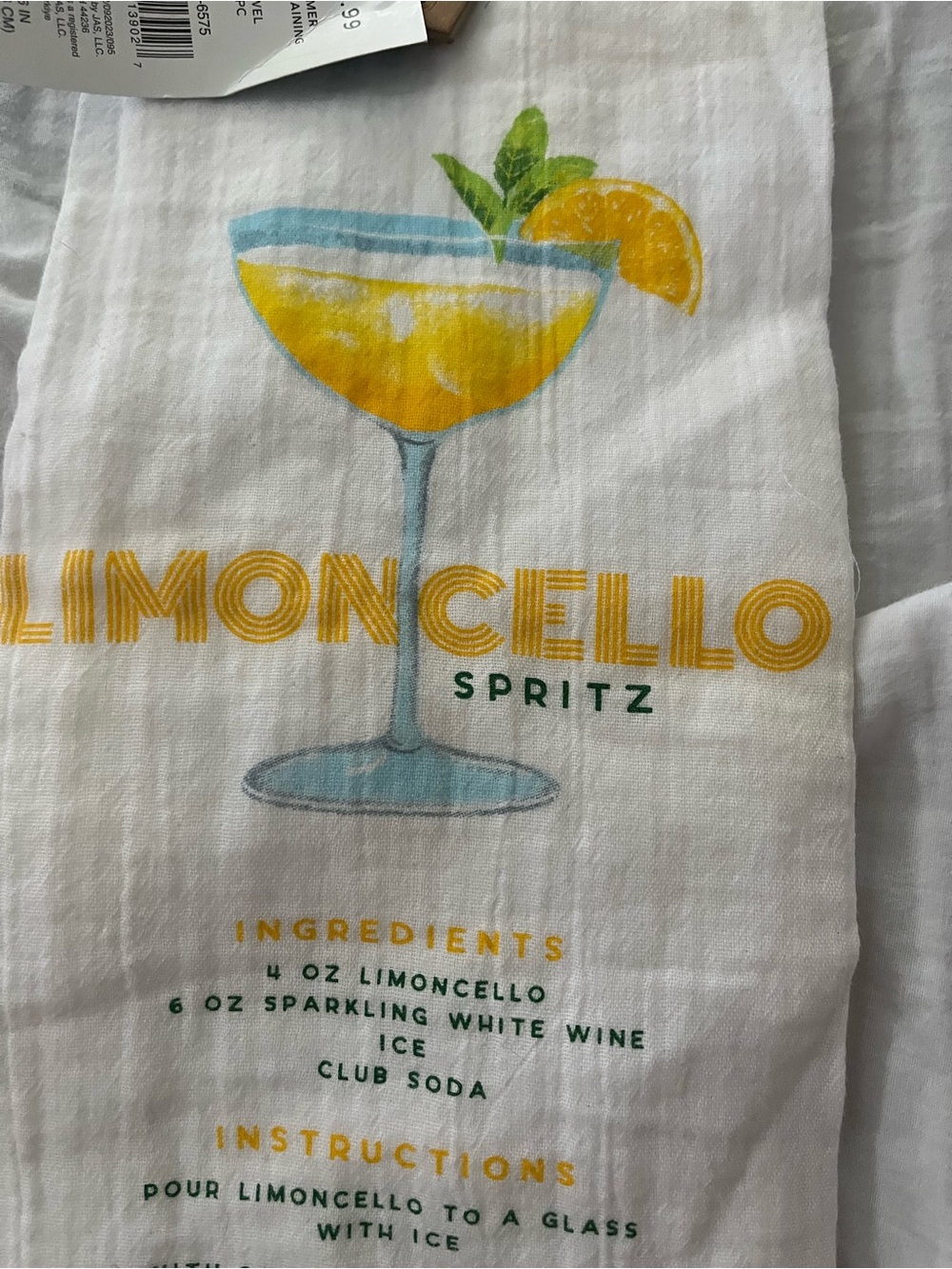 Limoncello Spritz Tea Towel - White with Yellow & Aqua Print - Picture 3 of 6